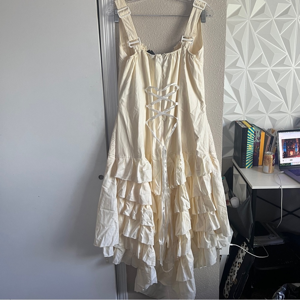 Heavy Red Couture Noir Ivory Cotton Corset Dress - Picture 6 of 7